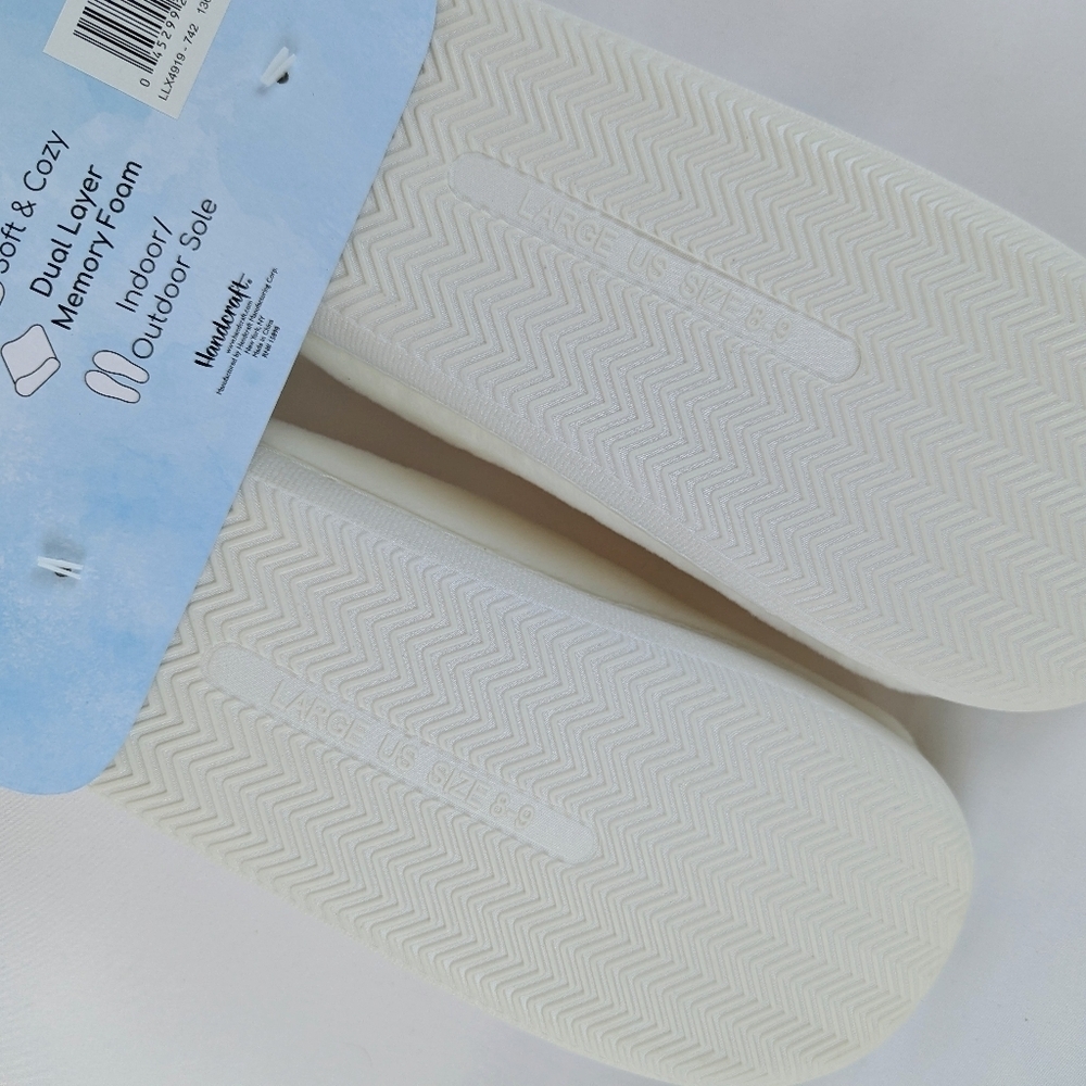 Slippers Lemon Drop Martini Embroidery Faux Fur Slip On Ivory L (8-9) NWT - Picture 11 of 13